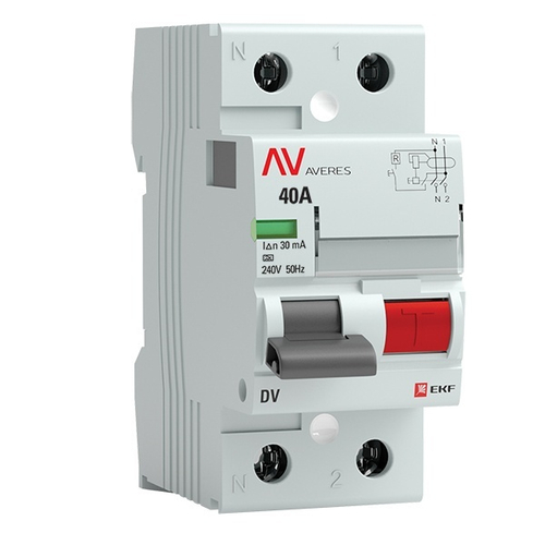 Устройство защитного отключения УЗО AVERES DV 2P 40А 30мА (электромеханическое) А EKF (ВДТ) rccb-2-40-30-a-av