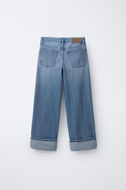 ZARA ДЖИНСЫ WIDE LEG С ОТВОРОТАМИ, СИНИЙ