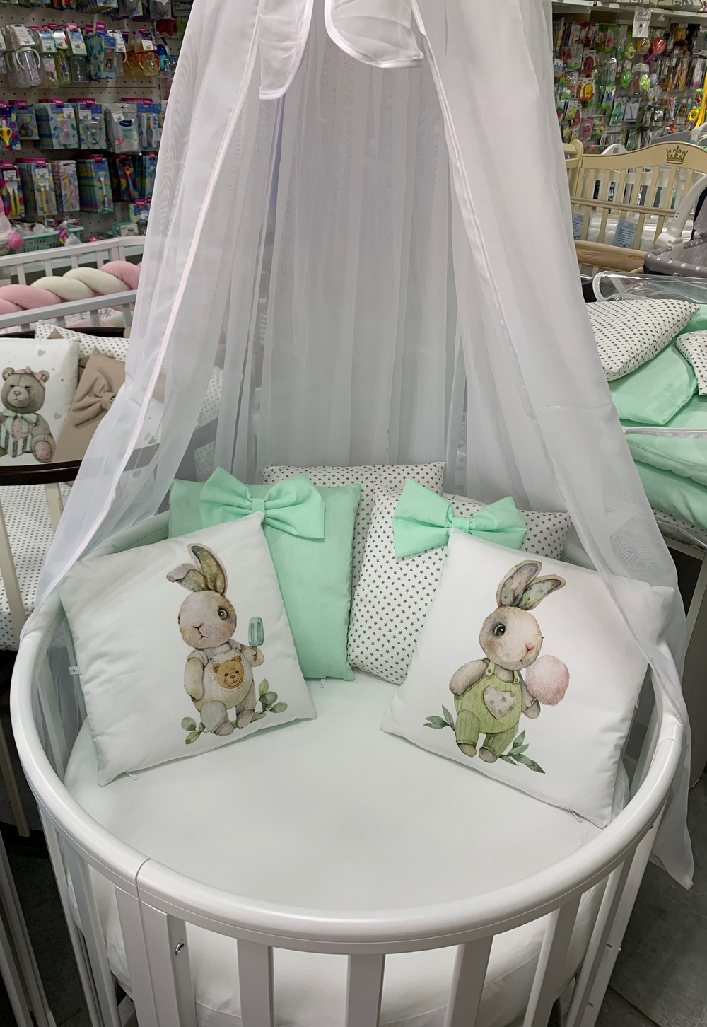 Комплект в кроватку 18 предметов "Кролик с мороженным зеленый", сатин