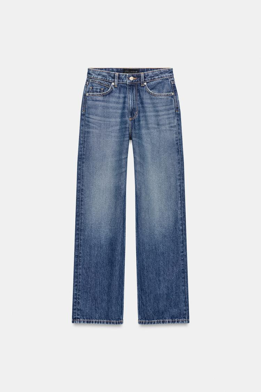 ZARA ДЖИНСЫ Z1975 REGULAR FIT LONG LENGTH С ВЫСОКОЙ ПОСАДКОЙ, СИНИЙ