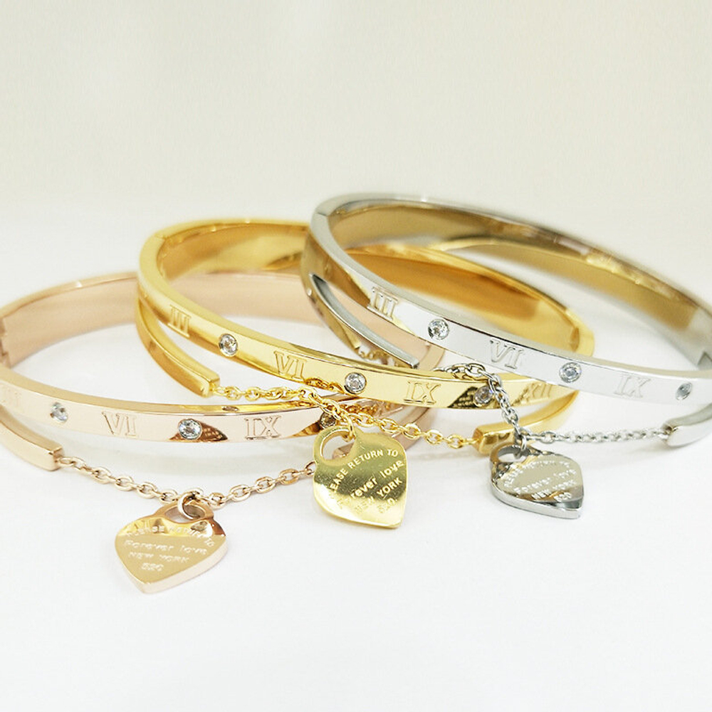 Браслет на руку Сердце, бижутерия, форма овал 59х50мм, розовое