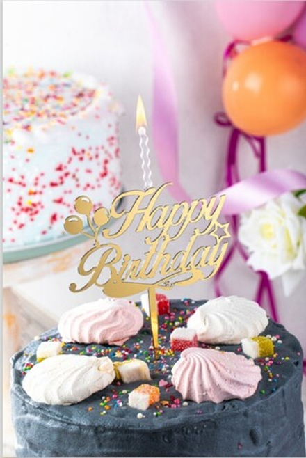 Топпер-Свеча "Золотая - Happy Birthday, шары", 11 см
