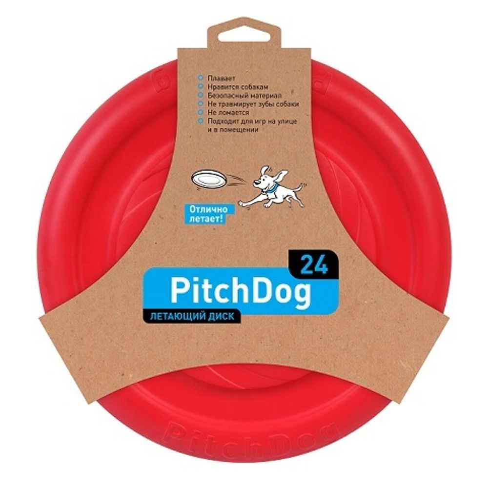 PitchDog летающий диск d 24 см, красный