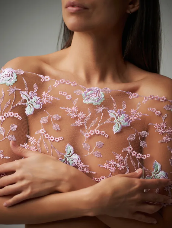 05-126 Вышивка на неэл. сетке 22 см, Мираж, бежевый/лиловый/розовый/ментол