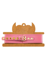 Розовый кожаный однослойный ошейник с прошивкой (Цвет: розовый)