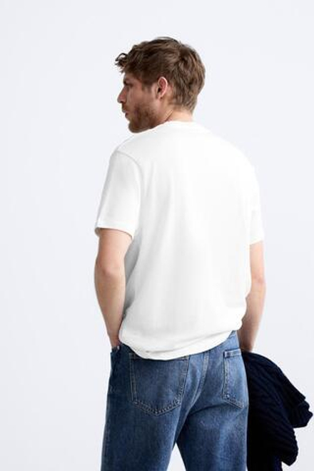 ZARA ХЛОПКОВАЯ ФУТБОЛКА, БЕЛЫЙ