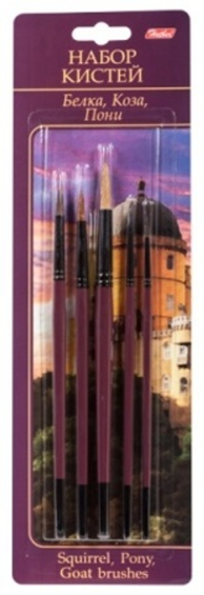 Набор Кисть 2, 3, 5, 6, 8 Hatber, белка, пони, коза, 5 шт