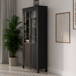 Шкаф-витрина Хемнэс Hemnes/Кымор, ст/пн 90х198х37 см, черный