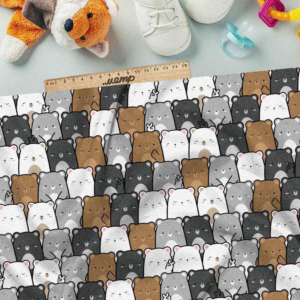 Ткань атлас толпа медвежат