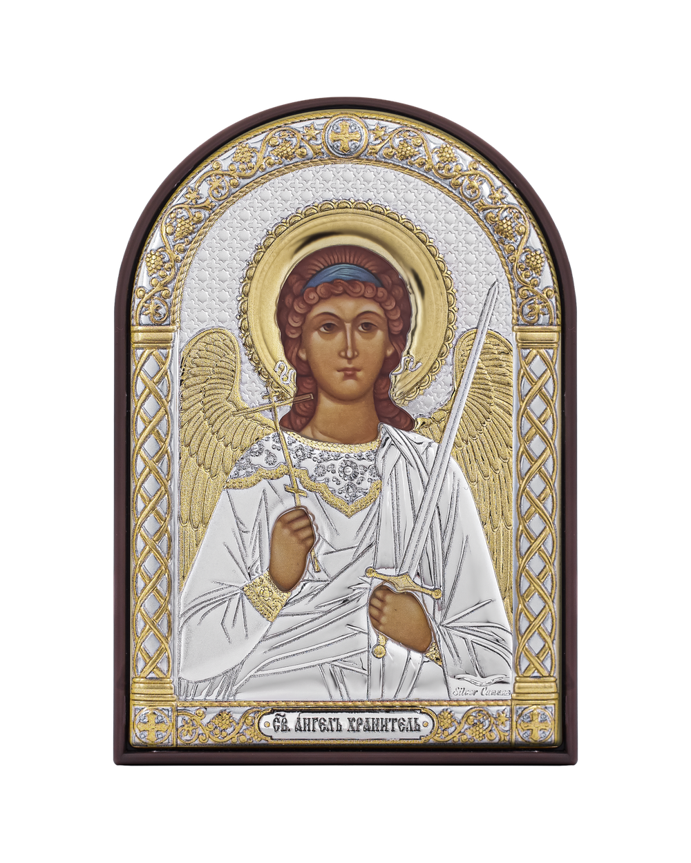 Ангел хранитель, икона арочная, пластик коричневый 80х115