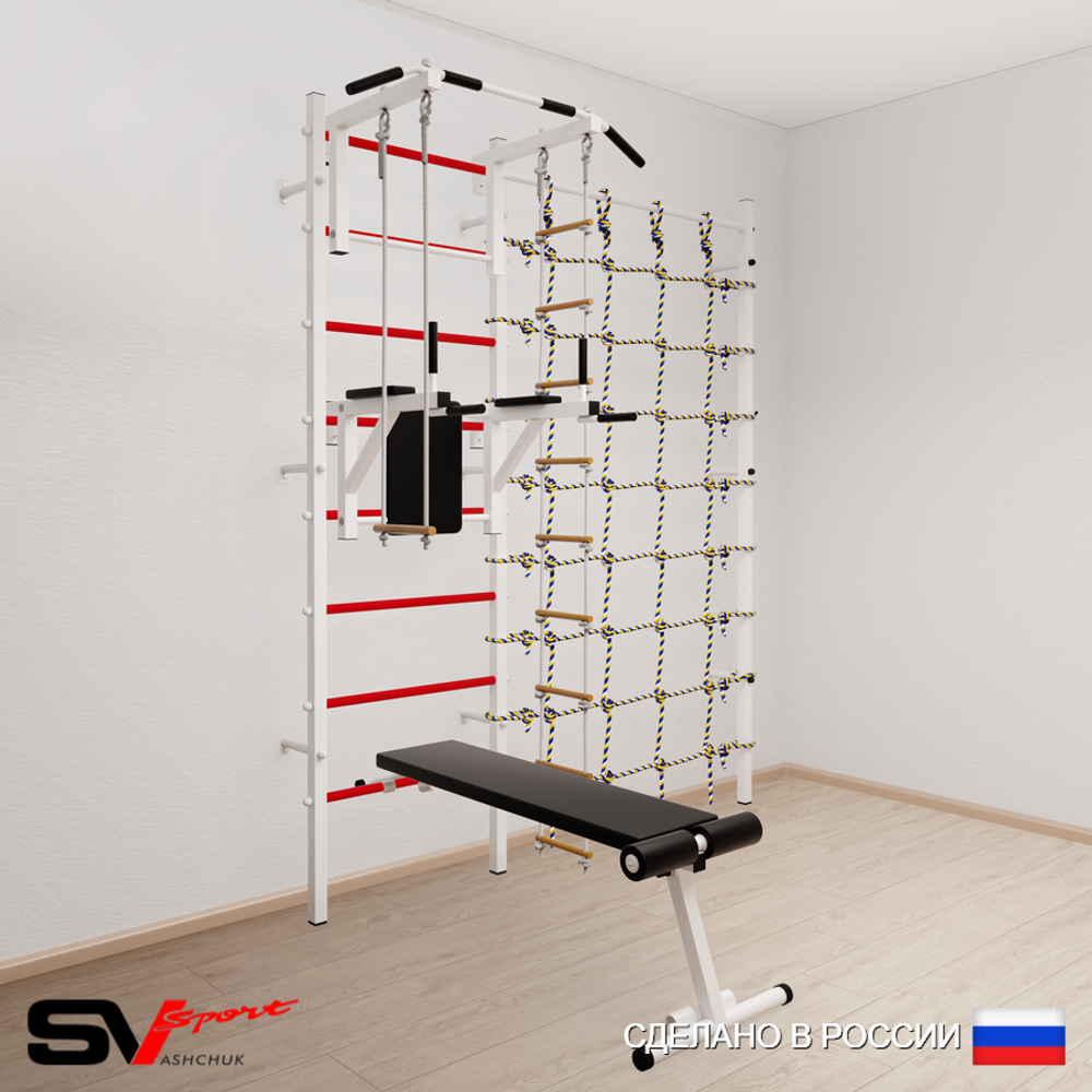 Шведская стенка Sv Sport усиленная 6890 (Турник стандарт/Брусья/Скамья/Лестница/Трапеция/Канатный лаз)