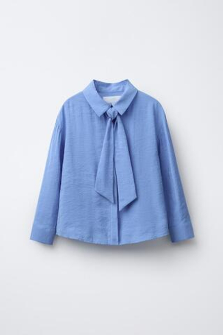 ZARA РУБАШКА С ГАЛСТУКОМ, СИНИЙ