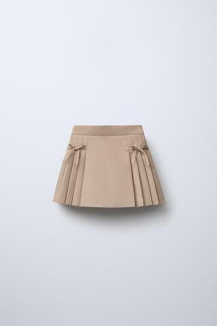 ZARA ЮБКА-ШОРТЫ С БАНТАМИ, ТЕМНЫЙ БЕЖЕВО-КОРИЧНЕВЫЙ