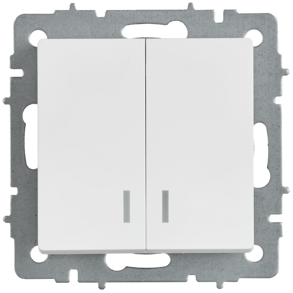 BRITE Выключатель 2-клавишный с индикацией 10А ВС10-2-1-БрАБ арктический белый IEK