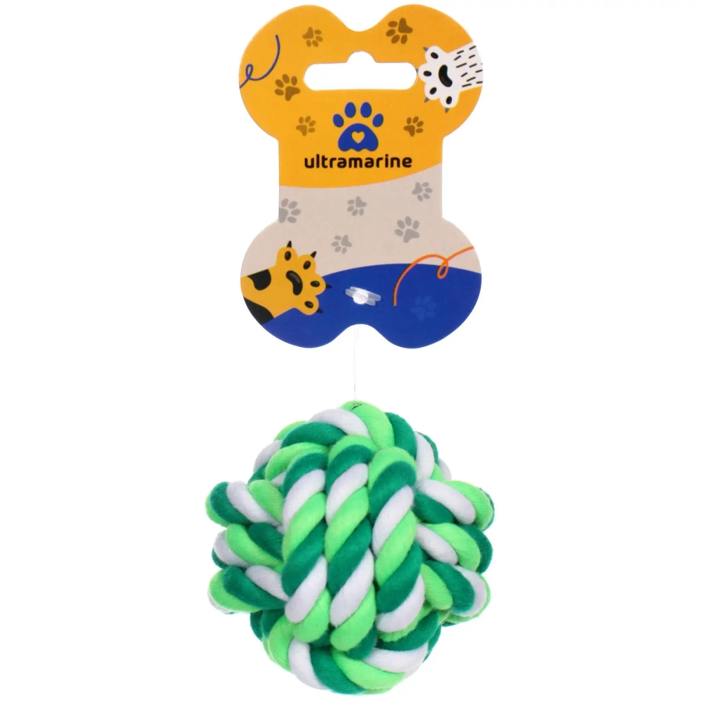 Игрушка - мячик для собак средних и мелких пород «КАНАТНЫЙ ИГРУЛИК», мультицвет, d-7см (лейбл)