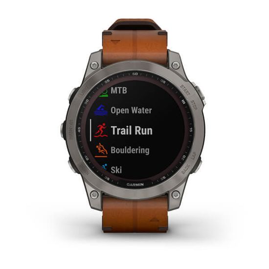 Умные часы Garmin Fenix 7 Sapphire Solar титановый серый с коричневым кожаным ремешком
