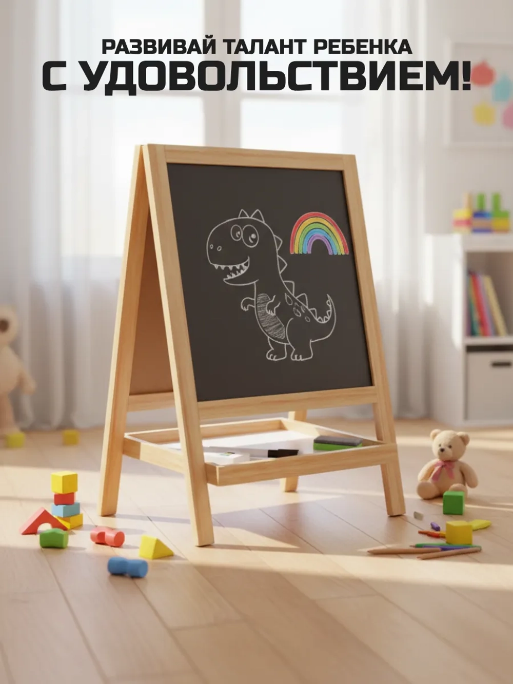 Мольберт детский магнитная доска с алфавитом 40х27 см