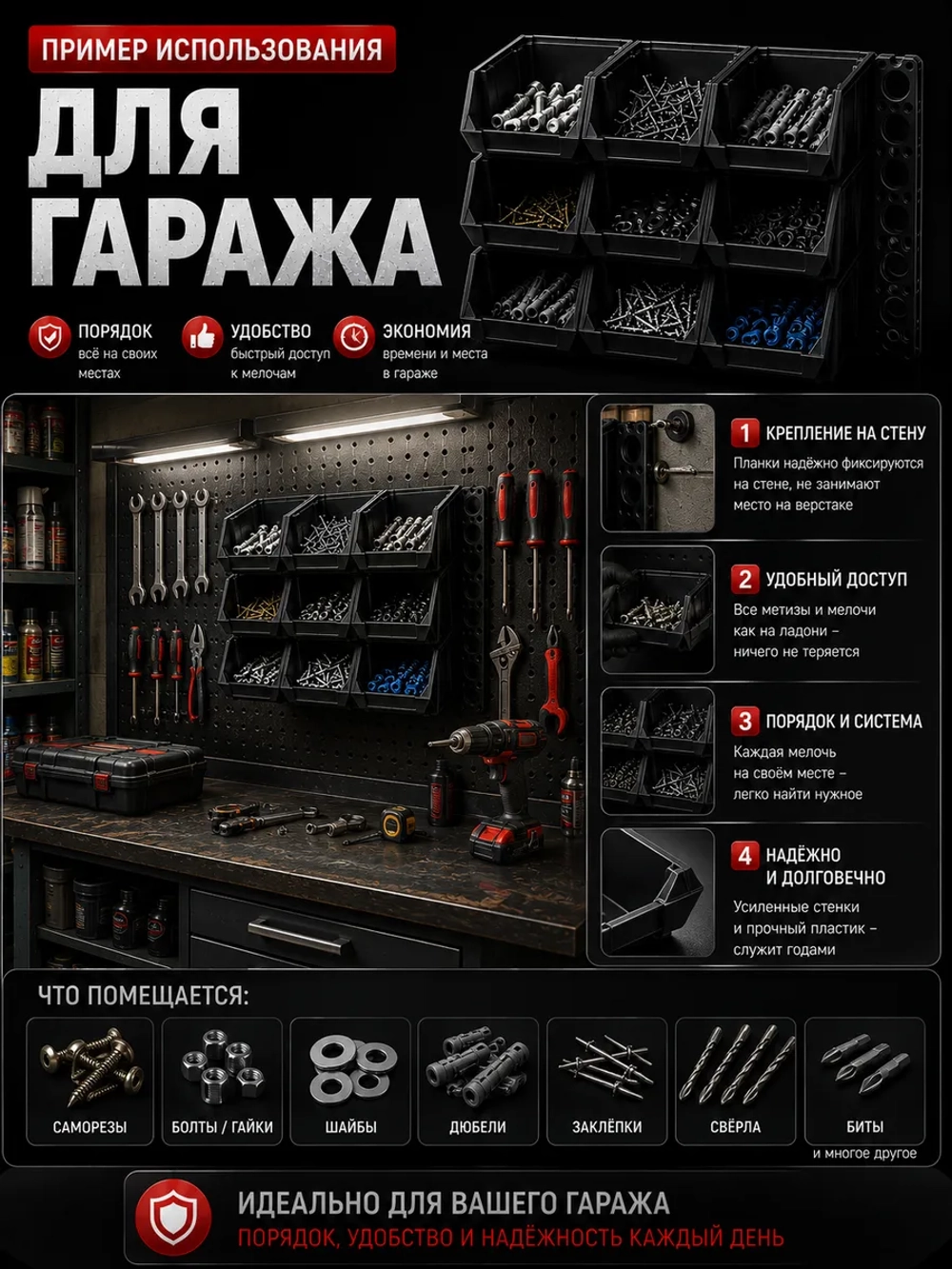 Лотки для метизов 15 шт с креплением на стену