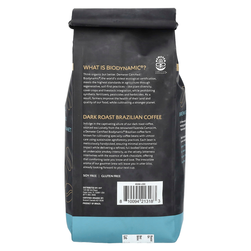 Dr. Mercola, Solspring®, Biodynamic®, бразильский кофе, цельные зерна, темная обжарка, 340 г (12 унций)