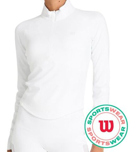 Женская теннисная футболка   Wilson Baseline Half-Zip Long Sleeve Tee - bright white