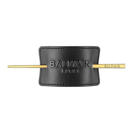 Balmain Hair Couture Заколка со шпилькой черная с лого Genuine Leather Signature Hair Barrette Black