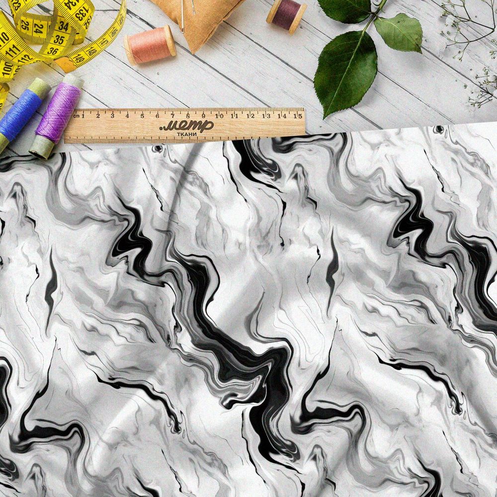 Ткань премиум флис серо-черные разводы