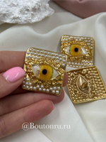 Пуговицы квадратные Скиап. с желтым глазом и жемчугом