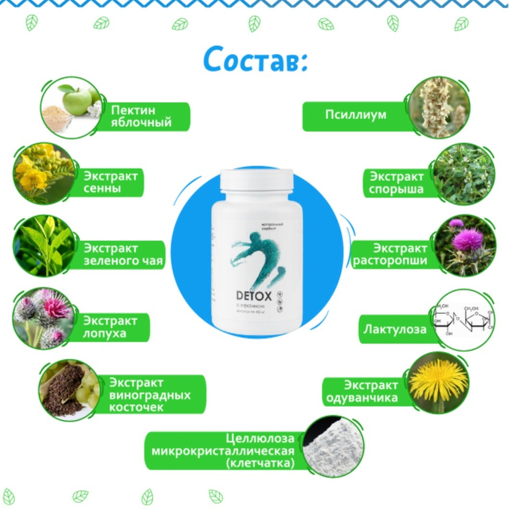 DETOX №60, Детокс натуральный сорбент с пектином