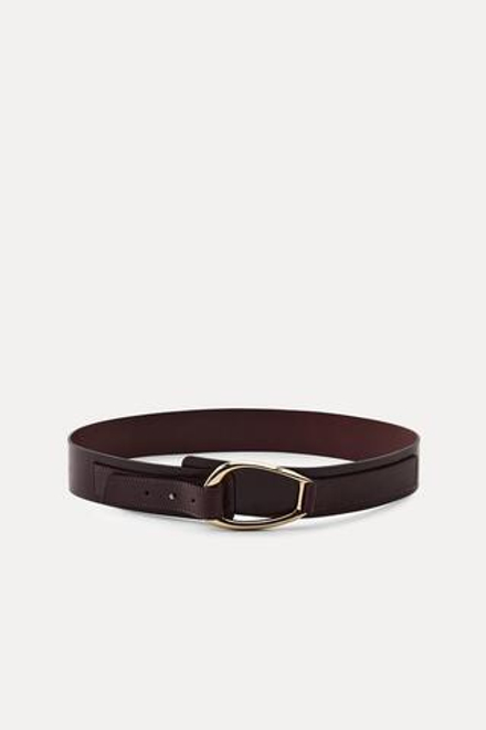 ZARA КОЖАНЫЙ РЕМЕНЬ-КОРСЕТ С ОВАЛЬНОЙ ПРЯЖКОЙ, БОРДОВЫЙ