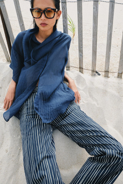ZARA РУБАШКА С ШАРФОМ — ZW COLLECTION, СИНИЙ