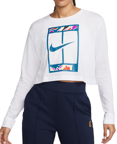 Женская теннисная футболка (dł. Рукава) Nike Court Dri-Fit Slam Long Sleeve Cropped Tennis T-Shirt - white