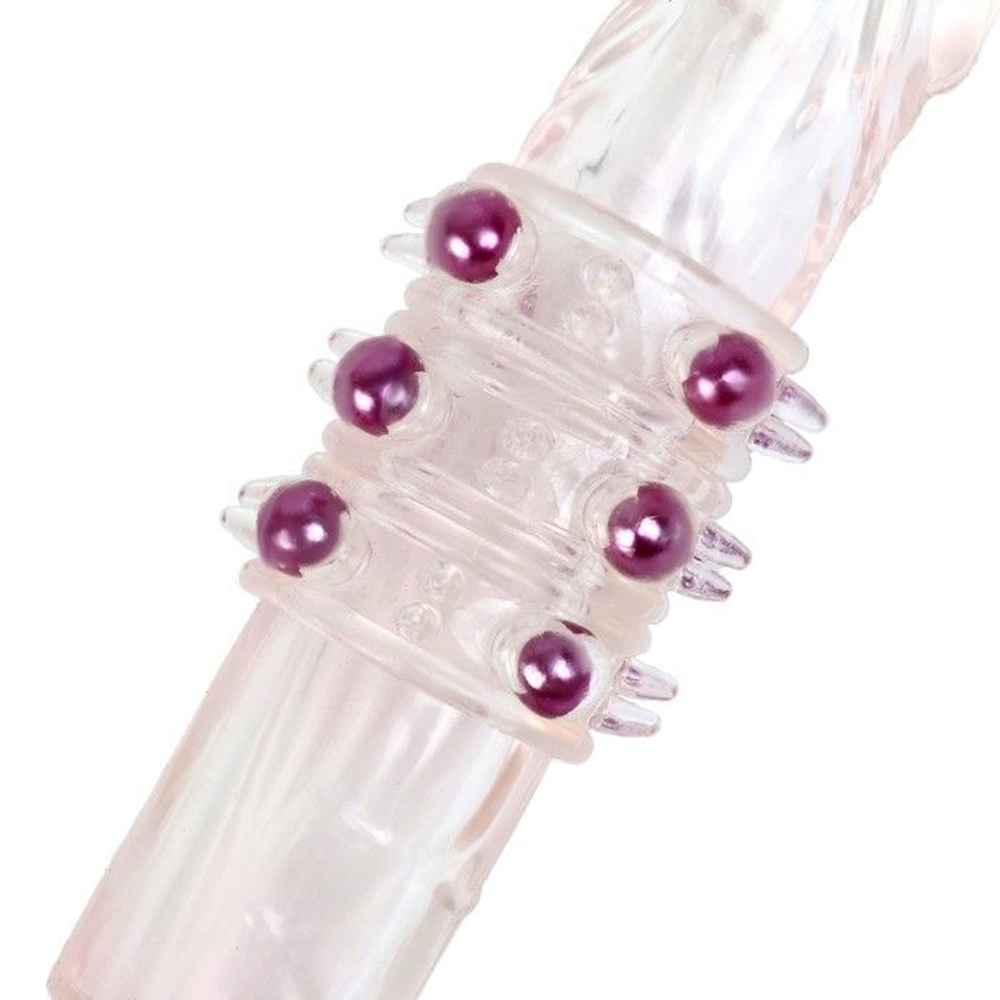 Прозрачная силиконовая насадка на член с цветными бусинами (Цвет: прозрачный)
