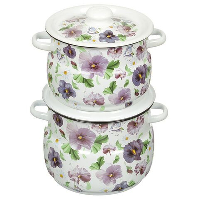 Набор эмалированной посуды 4 пр, кастрюли 4,5.5 л, Сиб товары, Анютины глазки 10, N10B54