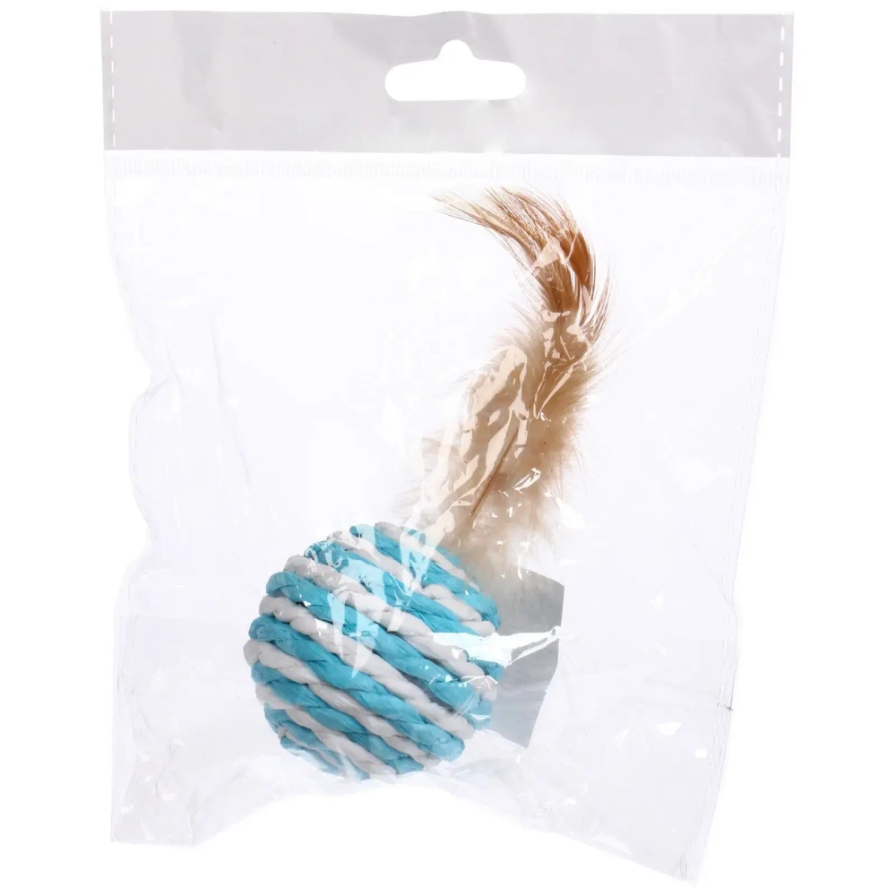 Игрушка - шарик для кошек «ИГРУЛИК», перышко, цвет голубой, d-5см, длина 10см (пакет с подвесом)