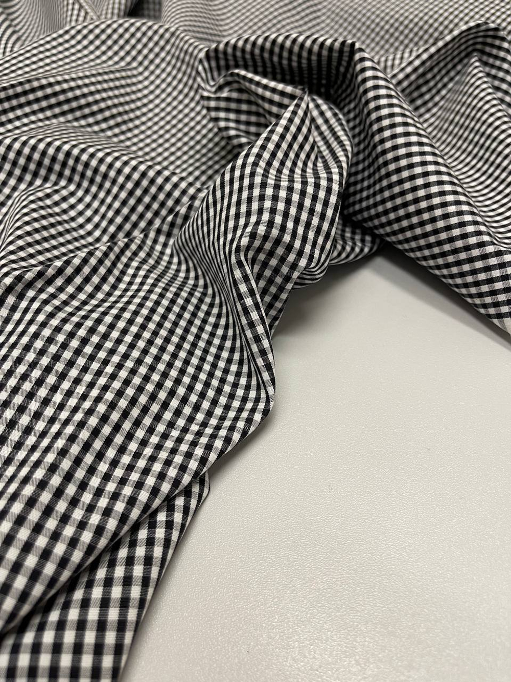 Блузочно-плательный мерсеризованный поплин (100%хлопок, Бело-черная клетка виши, 150, 140 гр/м2)