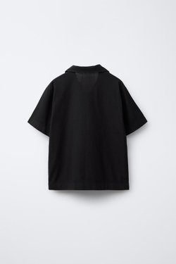 ZARA РУБАШКА ИЗ ХЛОПКА И ЛЬНА, ЧЕРНЫЙ