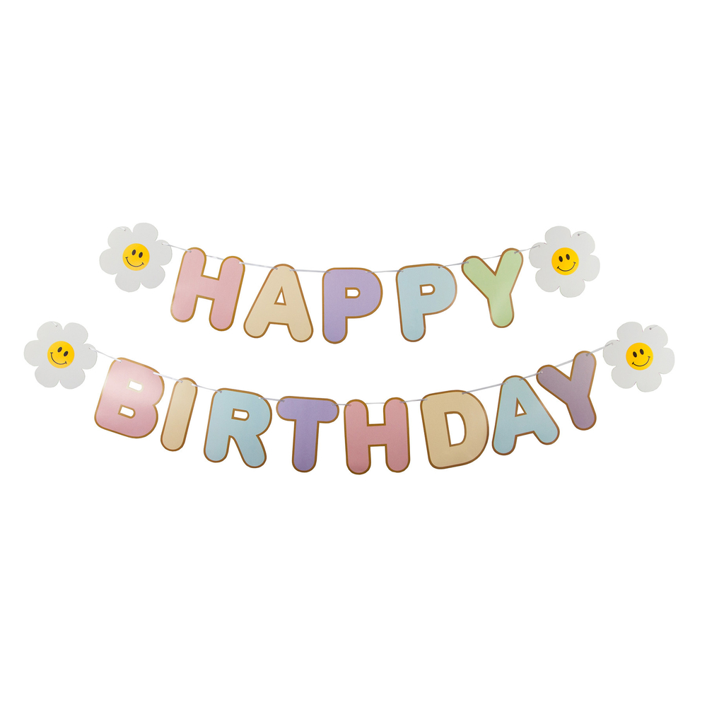 Гирлянда-буквы, "Happy Birthday", Ромашки, Ассорти, Металлик, 500