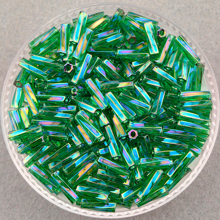 Стеклярус Miyuki Twisted Bugle, цвет #0179 (зеленый, прозрачный радужный)