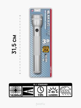 Ручной фонарь Maglite 3D 105 серебр. в коробке (31,5 см)