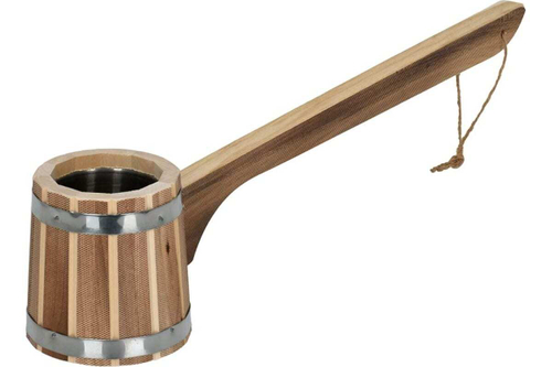 КОВШ ЧЕРПАК БАННЫЕ ШТУЧКИ БОНДАРНЫЙ С ГОРИЩОНТАЛЬНОЙ РУЧКОЙ ОБОЖЖЕННАЯ ЛИПА 33237