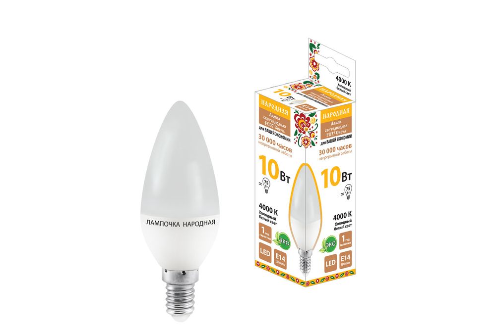 Лампа светодиодная FC37-10 Вт-230 В -4000 К-E14 Народная TDM SQ0340-1594