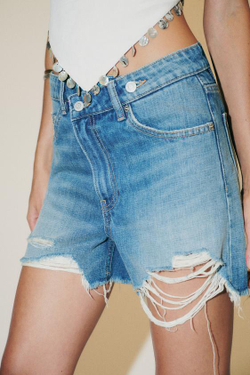 ZARА ДЖИНСОВЫЕ ШОРТЫ TRF С ВЫСОКОЙ ПОСАДКОЙ MOM FIT И КОСОЙ ЗАСТЕЖКОЙ, ИНДИГО