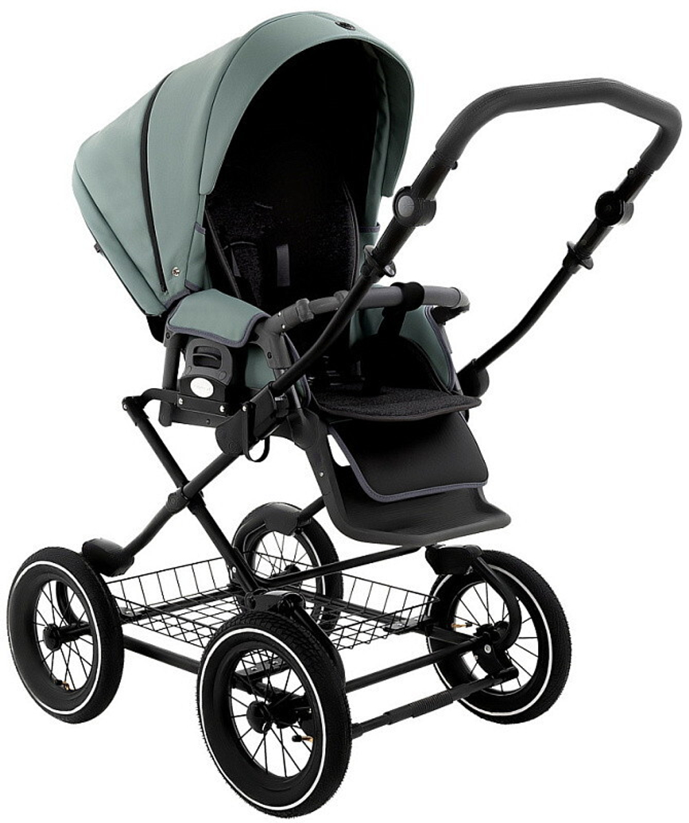 Детская коляска Roan Bass Next Classic Кожа d12 3 в 1 с автокреслом Elo Black RCL303/1 Misty Mint/Grey