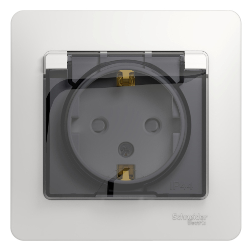 Schneider Electric Glossa Белый Розетка с заземляющими контактами со шторками с крышкой IP44, в сборе с рамкой скрытая установка GSL000148