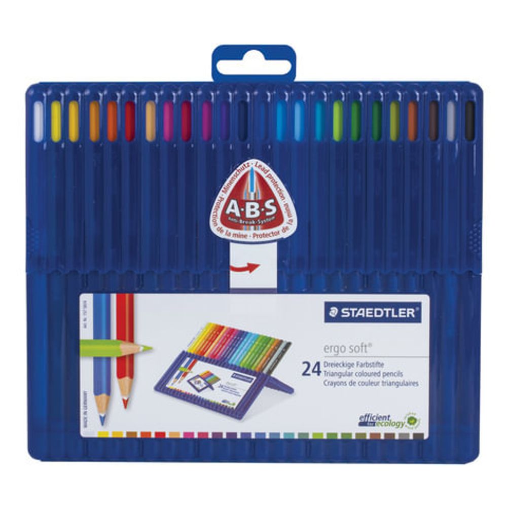 Карандаши цветные STAEDTLER ПРЕМИУМ "Ergosoft", 24 цвета, трехгранные, пластиковый футляр, 157 SB24