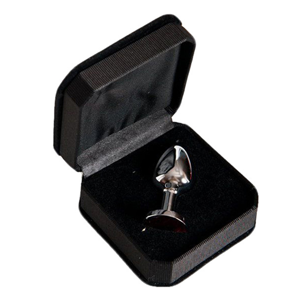 Малая серебристая анальная втулка 6см с красным кристаллом ToyFa Metal 712002