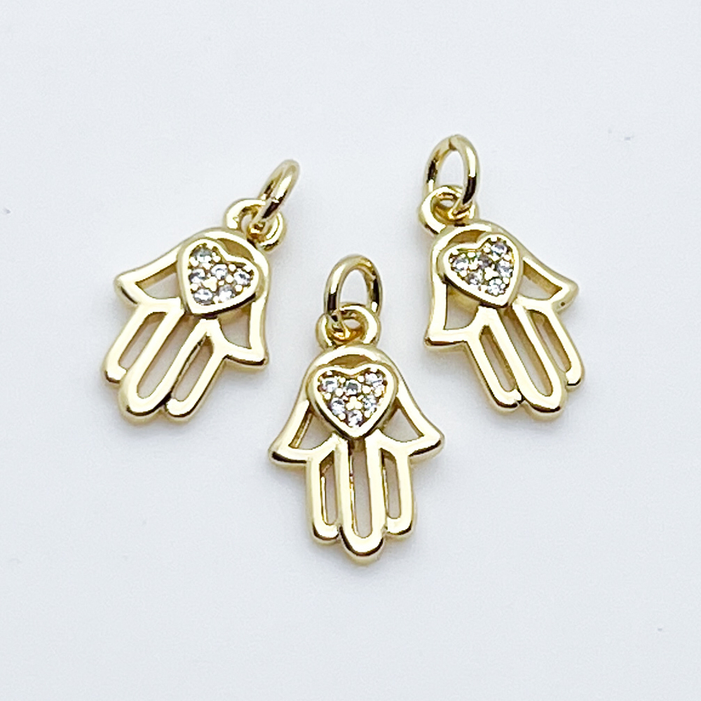 Подвеска Хамса, цвет золото, фианиты, размер 14*9 мм, цена за 1 шт