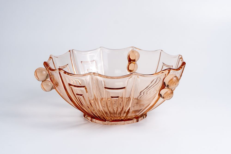 Салатник из розово-оранжевого прессованного стекла