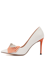 Женские туфли кожаные оранжево-белые с бантиком