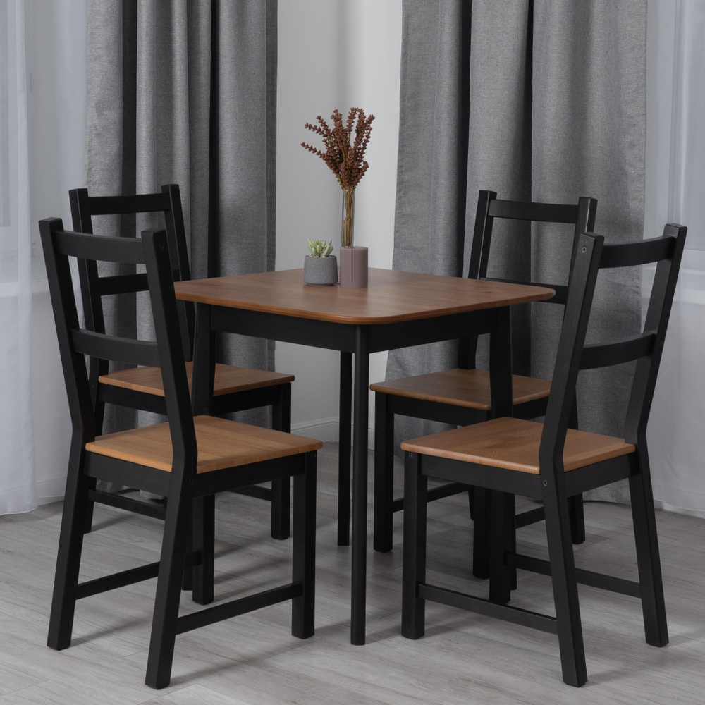 Стол Соната Люкс/ Sonata Lux table, 75х75х75 см массив сосны, антик/чёрный, 75х75х75 см